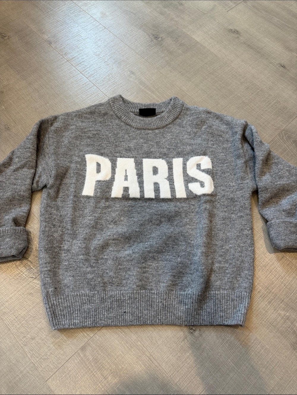 Vici Gray Crewneck Sweater with White "PARIS" Lettering